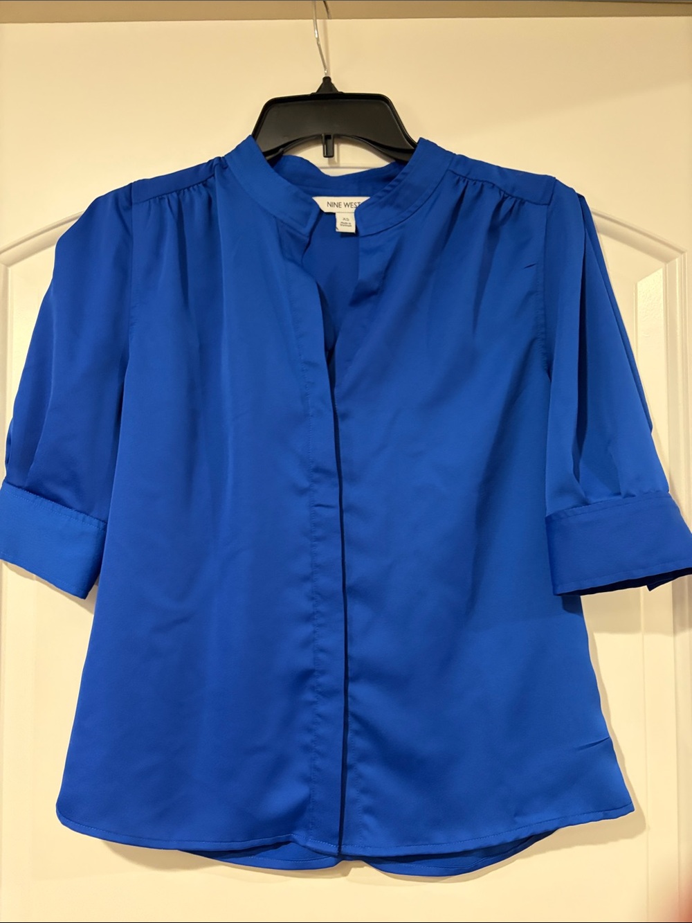 Nine West Royal Blue Split-Neck Blouse